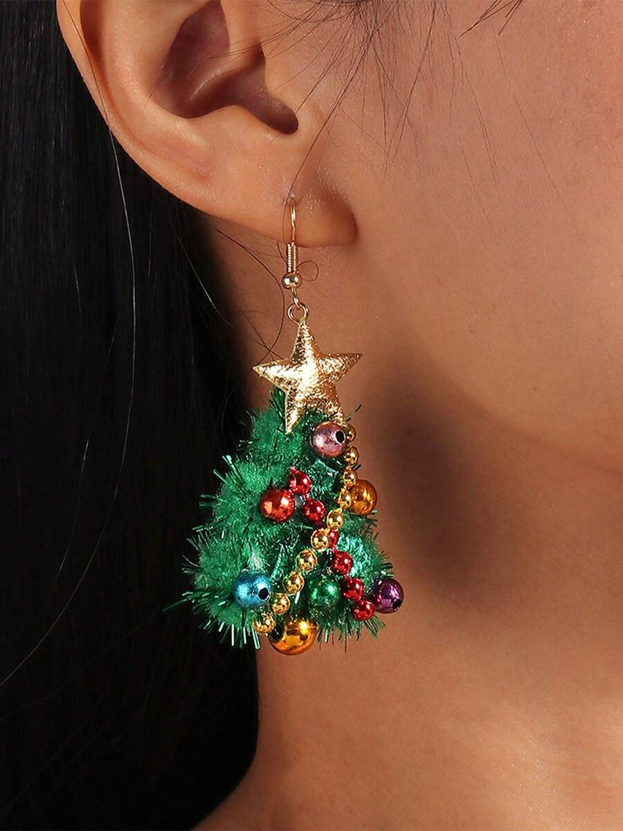 2 Stück Weihnachtsbaum Ohrringe, farbenfrohe Perlen Dekor Ohrringe geeignet für Partys und Feiertage (zufällige Farbe)