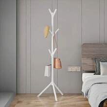 1pc Modern Tree-Shaped Coat Rack - Freestanding Floor Hanger With Sturdy Triangular Base, Durable Plastic Material, Lightweight 360° Rotating Hooks, Space-Saving Entryway, Bedroom, Living Room Home Organizer, Scandinavian Minimalist Single Rod Bedroom Clothes Rack, Easy Assembly For Home, Office, Hotel, Black/White 6/9 Hooks Available, Multi-Functional Storage, Suitable For Apartment Living