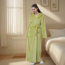 Albornoces de pareja de franela de lujo, pijamas de felpa de manga larga y gruesos, ropa de estar por casa suave y esponjosa, regalo de Navidad y Año Nuevo