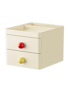 Minimalist Cute Dual-Layer Pen Holder Storage Box, Practical Cosmetic Organizer - Cream Yellow + Red Yellow - View 7