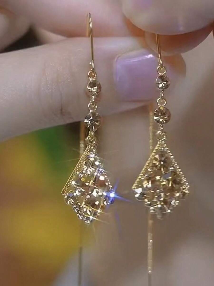 1 Đôi bông tai hình lá đính đá Cubic Zirconia lấp lánh sang trọng, kiểu dáng thanh lịch và quyến rũ dành cho nữ. - Kim cương sâm panh kim cương - Xem 1