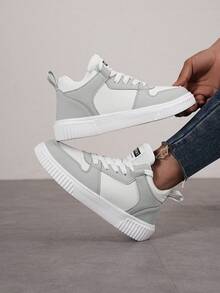 1 Pair Lightweight Thick-Sole Fashionable Casual Sneakers, Suitable For Campus, Street, Outdoor, High-Top Ankle Support, Unisex College Student Couple Sports Shoes