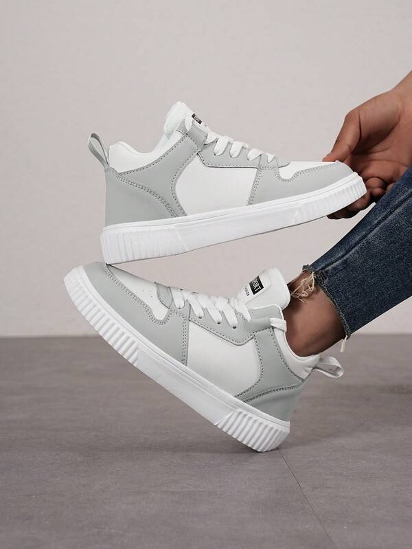 1 Pair Lightweight Thick-Sole Fashionable Casual Sneakers, Suitable For Campus, Street, Outdoor, High-Top Ankle Support, Unisex College Student Couple Sports Shoes