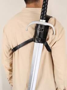 1pc Medieval Faux Leather One Shoulder Sword Scabbard, Renaissance Viking Knight Cosplay Sword Holder With Frog Frame Shoulder Strap (Sword Not Included) - C - View 14