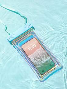 Transparent, Rainbow Laser Phone Pouch, Waterproof Phone Bag, Inflatable Transparent Swimming Phone Protector Bag With Lanyard - Transparent, Touch Screen Compatible, Lightweight Plastic, Touchable For Swimming, Suitable For Beach And Pool Use, Prevent Loss Or Water Damage, Beach Bag, Swimming, Beach Essential