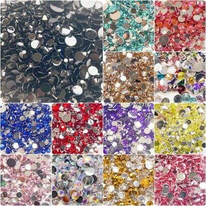 15克混合尺寸（2-6毫米）树脂平底水钻，非热熔美甲宝石，闪亮亮片果冻珠，适用于美甲、马克杯、瓶子、杯子、手机、化妆品DIY配件、美甲用品