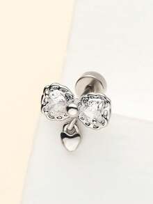 1 件 316L 不锈钢锆石耳钉，时尚优雅的耳饰，男女皆宜 - 彩色 - 查看 3