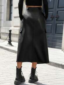 春夏音乐节中东百搭休闲时尚性感优雅女士 A 字型工装中长款 PU 裙