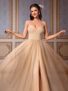 Đầm dạ hội không tay cạp cao ôm dáng VIPGIRL - Màu Khaki - Xem 8