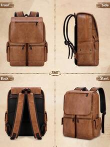 NEWHEY 15.6 Inch Laptop Backpack, Suitable For Men And Teenagers - Large Capacity PU Leather Backpack, Waterproof And Lightweight, Business Casual Flap Design, Ideal For Work, Study, Commuting And Travel