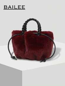 BAILEE Fashionable Elegant Versatile Soft Smooth Solid Color Artificial Ferret Plush Cloud Bag Fried Dough Twists Double Handle Magnetic Suction Women's Handbag White-Collar Workers Perfect For College&Work&Business&Commute&Outdoors&Travel&Outings&Office&Perfect For Work&Shopping&Gifts To Friends - Burgundy - View 2