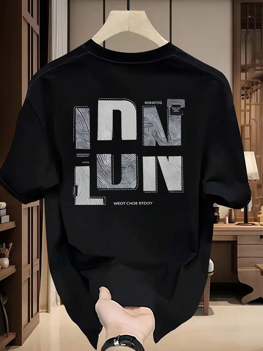 180G Pure Cotton Comfortable Men's Short-Sleeved T-Shirt Skin-Friendly Fashionable Round Neck Half-Sleeved Top Loose Casual Travel 100% Cotton - 黑色 - 查看 1