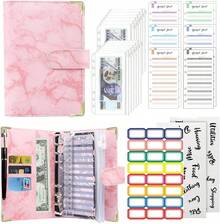 Organizador de Dinero A6, Organigastos Tipo Cartera Cuero con 12 Sobres Transparentes con Cierre, 12 Hojas de Planificador de Presupuesto de Finanzas, Libreta de Ahorro y Gastos con 3 Pegatinas, Rosa - Rosa - Ver 12