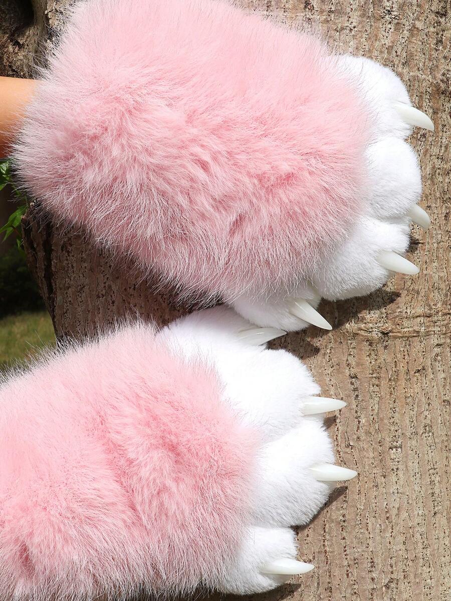 Furry Paw Gloves - Halloween Cosplay Cat Claw Design With Soft Fur, Perfect For Fursuit Paws And Head Accessories - Nhiều màu - Xem 1