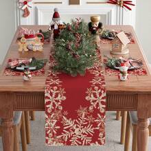 Winter Christmas Red Snowflake Christmas Tablecloth And Placemat Table Decoration For Home Kitchen Dining Holiday Home Decoration Products Multiple Sizes Available - Multicolor - View 2