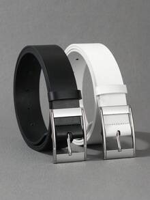 2条白色K-Color长方形双面宽扣男士腰带套装，夏季、秋季、万圣节秋冬配饰，适合青少年、青年、男士，休闲、户外、运动、度假、毕业礼物、生日礼物、日常穿着