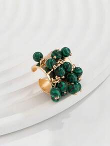 1pc Metal Material Multi Faux Pearl, Turquoise, Amber Decor Open Ring Pendant, Suitable For Women Wear On Various Occasions