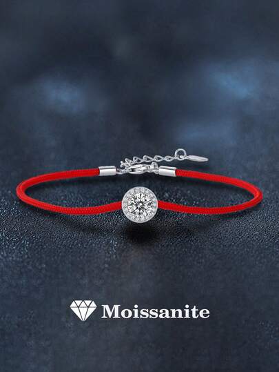 1 pieza Pulsera minimalista de plata de ley 925 con moissanita roja de 0.5 quilates y 5.0 mm, adecuada para uso diario, ir al trabajo, fiestas, vacaciones, cumpleaños, San Valentín, Día de la Madre, aniversario de boda, Navidad, regalo de joyería elegante para mujer