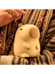 Cute Capybara Night Light, Soft Silicone Animal Shaped, Portable Bedside Lamp, Adds Ambiance To Any Room, Suitable For Bedroom Or Living Room, Also A Fun Home Decor Item [Large/Small: Constant Light | USB Version: Touch Dimmable & 30-Min Timer] - Multicolor - View 7