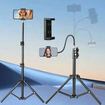 1-Piece Adjustable Phone Tripod With Flexible Hose, Portable Metal Stand With Smartphone Clip And Swan Neck Flexible Hose, Perfect For Recording, Live Streaming, Cooking, And Fitness. No Batteries Required, Perfect For Live Streaming Setup | Stylish Tripod | Sturdy Tripod Legs.