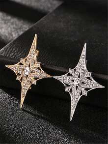 1pc Elegant Sparkling Gold Star Brooch, High-End Jewelry Accessory With 4 Pointed Tips Inlaid With Rhinestones, Multi-Layer Small Diamonds Surrounding, Fashionable Party Accessory - Star - View 1