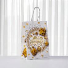25pcs White & Gold Christmas Gift Bags, Party Handled Paper Bags With Reindeer & Snowflake Wreath Design, Suitable For Birthday, Anniversary, Garden Celebration, Christmas Gifts, Gift Sets, Christmas Themed Parties, Sturdy Paper Bag Material, Suitable For Christmas, Wedding Gifts, Online Gift Packaging