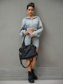 DareSee 2025 时尚女包，Y2K 复古摩托车包，柔软皮革大容量手提包，废土风格托特包，女士单肩/斜挎包，超柔软面料，波西米亚风女包，2000 年代时尚女包，复古女包，音乐节礼物 - 黑色 - 查看 7