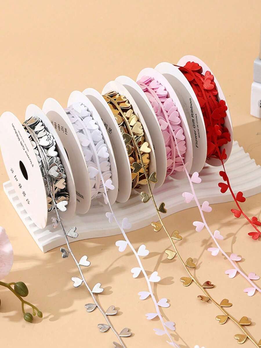1pcValentine's Day Colorful Bilateral Heart Yarn Ribbon Diy Bow Hair Accessories Flowers Gift Decorative Packaging Materials