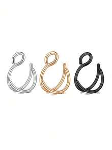 3Pcs/1Pc Women Fake Nose Ring Faux Piercing Jewelry 8Mm Fake Nose Ring Hoop For Faux Lip Nose Ring Set Fake Lip Ring Lip Nail New Daily Party