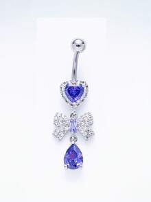 1pc Bowknot Zirconia Pendant Belly Button Ring Navel Piercing Jewelry For Women, Light Luxury Body Piercing - Multicolor - View 9