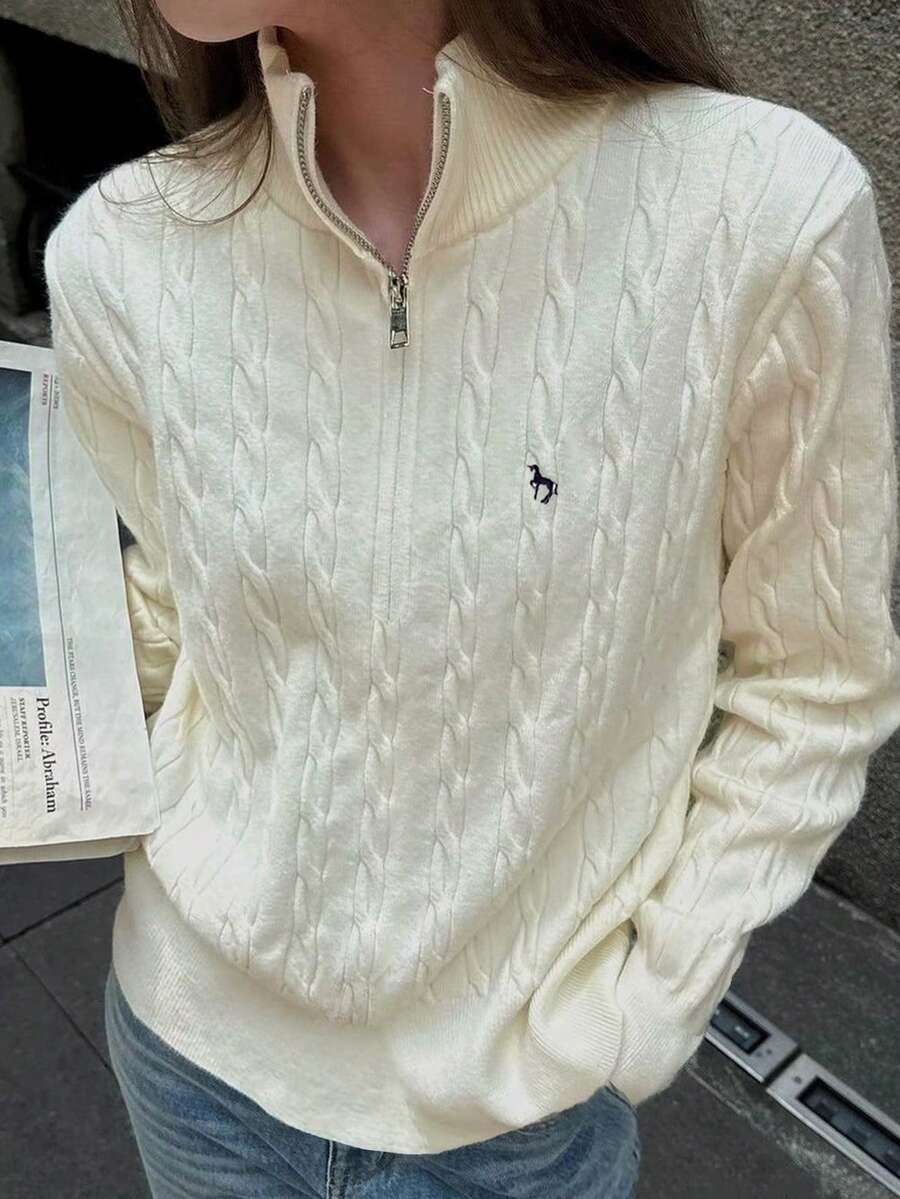 Damski sportowy top w jednolitym kolorze, zapinany na guziki, z długim rękawem, z małym kwiatowym nadrukiem na klatce piersiowej, idealny na jesień i zimę, odpowiedni do uprawiania sportu i aktywności na świeżym powietrzu, sweter damski, na siłownię i do biegania.