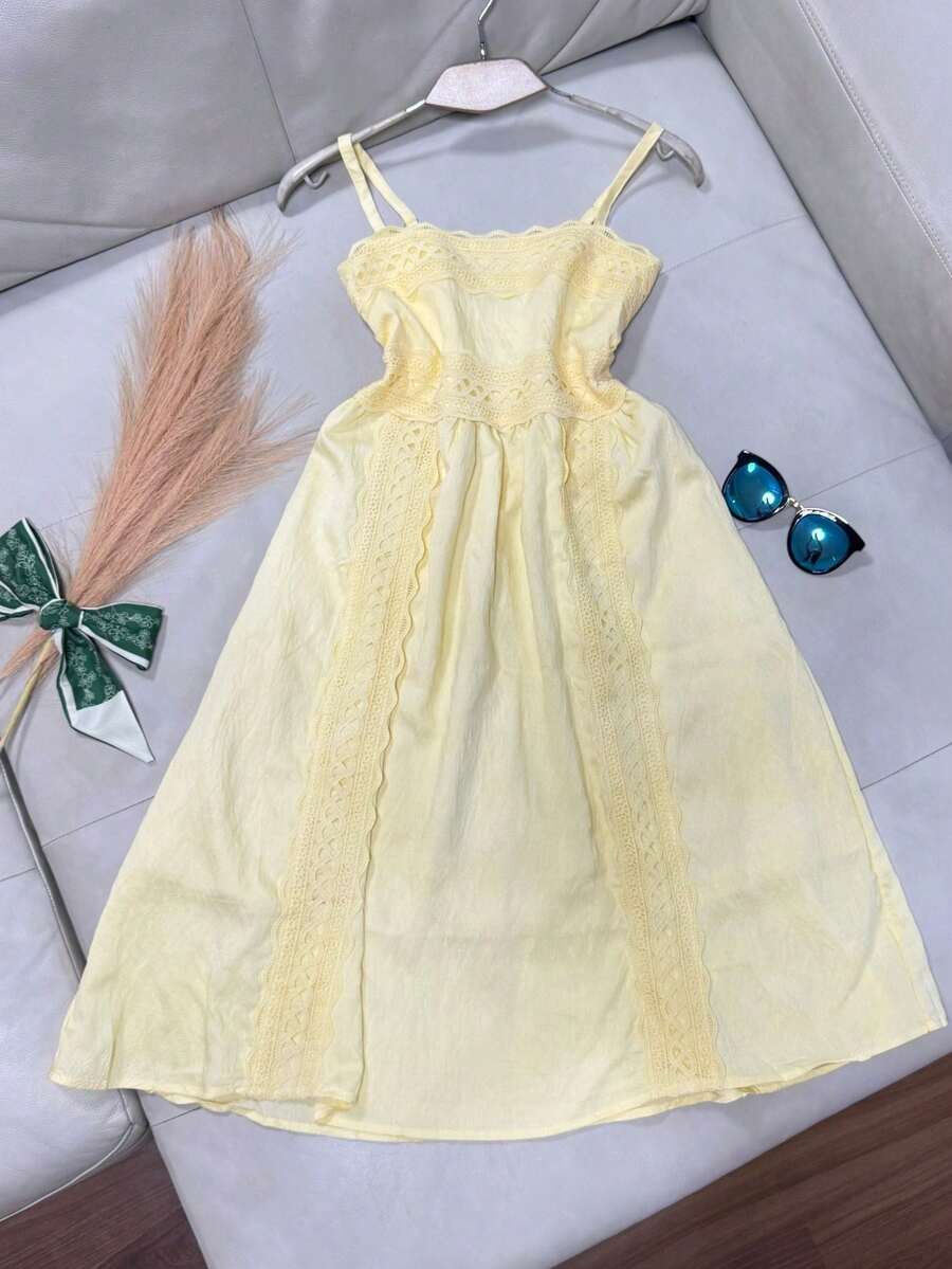ANJO&M FASHION Short Dresses With Lace, Lined At The Back With Elastic, Size M G Gg Simple - 淡黃色 - 查看 1