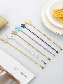 1pc Stainless Steel Christmas Element Cocktail Stirrer, Spherical Stainless Steel Coffee/Tea Mixing Spoon