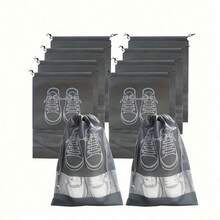 Drawstring Travel Shoe Bags, Large Men's And Women's Shoe Bag Storage Bags, Black, Classic Shoe Bags, Woven Shoes, Storage Bags, Travel Drawstring Shoe Bags, Transparent Clothing Sorting Drawstring Pockets - Grey - View 11
