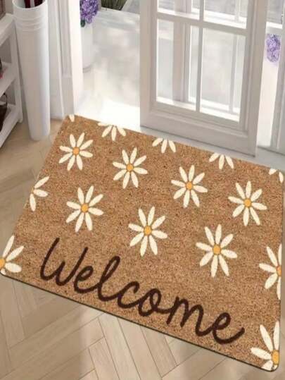 1 adet Papatya Çiçek Desenli Kapı Paspası - Küçük Boy, 650 g/m², Flanel Kumaş, Cilt Dostu, Tüylenme Yapmaz, Kolay Bakım, Makinede Yıkanabilir, Kokusuz, Ev ve Oda Dekorasyonuna Uygun