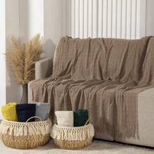 Sofa Blanket Size S Type Cover 100% Cotton With Knot At The Ends - Brown - View 3