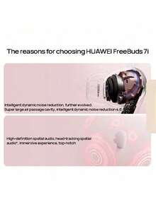 Huawei FreeBuds 7i Noise Cancelling Bluetooth Headphones: High-Definition Spatial Audio Experience, Long-Lasting Battery Life, Quiet Calls, Clear Voices, And All-Day Comfort. Available In Sakura Pink.