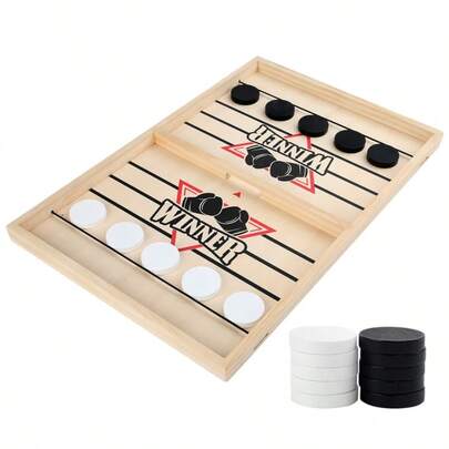 1pc Wooden Desktop Fast Paced Air Hockey & Slingshot Hockey Game, Family Party Table Game, Great For Christmas And Thanksgiving Gifts