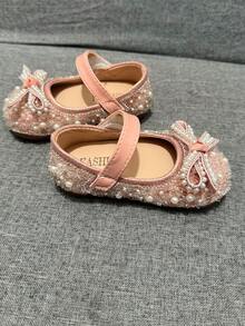 婴儿时尚鞋，宝宝春夏学步鞋，全水晶珍珠装饰蝴蝶结公主鞋，适合女孩，适合派对、正式穿着、度假 - 淺粉色 - 查看 4
