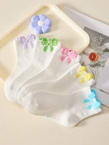 4 đôi tất trẻ em cổ ngắn với nơ 3D nhiều màu sắc, tất trắng dài đến bắp chân, thích hợp mặc đi học, dễ thương và vui nhộn, thể thao và chạy bộ, kiểu công chúa ngọt ngào, phù hợp cho mùa xuân, hè, thu và đông, món quà đáng yêu cho bé gái, phù hợp cho bé từ 1-12 tuổi, màu ngẫu nhiên. - Nhiều màu - Xem 13