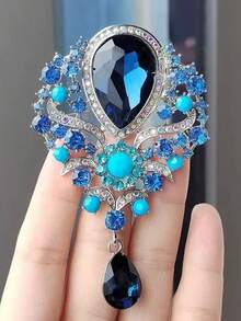 1pc Vintage Crystal Large Water Drop Pendant Brooch, Randomly Studded With Rhinestones, Fashion Accessory - Multicolor - View 8