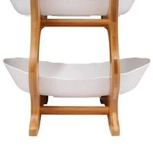 White 3-Tier Plastic Fruit Stand, Bamboo-Style Multi-Level Display Tray For Party Snacks & Dessert Serving With Stable Base - Wood, White - View 9