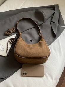 1 pièce Nouveau sac de mode décontracté de design de niche pour femmes, sac sous le bras rétro en forme de croissant, sac bandoulière polyvalent, en matériau PU, avec sangle réglable, convient pour un usage quotidien, les courses, les déplacements, le travail, l'université - Tabac - Voir 10