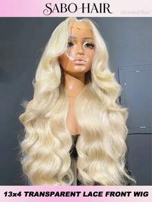 13x4 Lace Front Perücke aus menschlichen Haaren mit Kunsthaar-Mischung, HD transparente Spitze mit 200% Dichte, Körperwelle mit Baby-Haaren, vorausgerupfter Frontteil, für Frauen 30 Zoll, natürliche Haarlinien (613 Blond - Körperwelle)