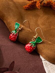 1 对精致、可爱、甜美的水果风格橄榄橙胡萝卜柠檬桃吊坠高品质女士耳环，镀 18K 金，适合送给妻子、母亲和女朋友的日常佩戴。