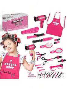 女孩美容美发沙龙套装，17 件装过家家美容沙龙玩具，配有逼真的配件，适合小女孩的过家家发型设计玩具套装 - 彩色 - 查看 2