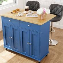 39" Kitchen Island On Wheels With Storage Cabinet Kitchen Cart Cabinet With Shelves, Cart Handle For Towel Rack Or Free Mobility, Portable Islands, - Màu xanh lam - Xem 5