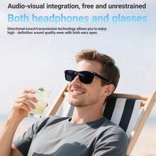 AI Translation Smart Glasses With Chat GPT For Men And Women, Bluetooth Sunglasses With Translator 164 Languages , Music Playback & Hands-Free Calls, UV & Blue Light Protection Pure Black Sunglasses - 黑色 - 查看 2