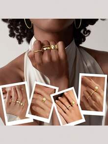 Milacolato Stackable Chunky Gold Rings For Women Non Tarnish Dainty 14K Gold Plated Stacking Thumb Rings Set  Gold Wedding Band Ring Size 5-11 - Multicolor - View 3