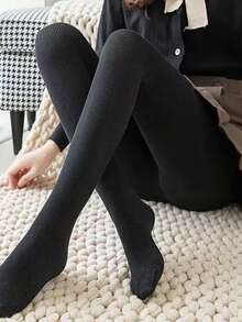 1pc Vertical Striped Tights, Women's Thick High Waist Warm Tights For Autumn/Winter, Cozy